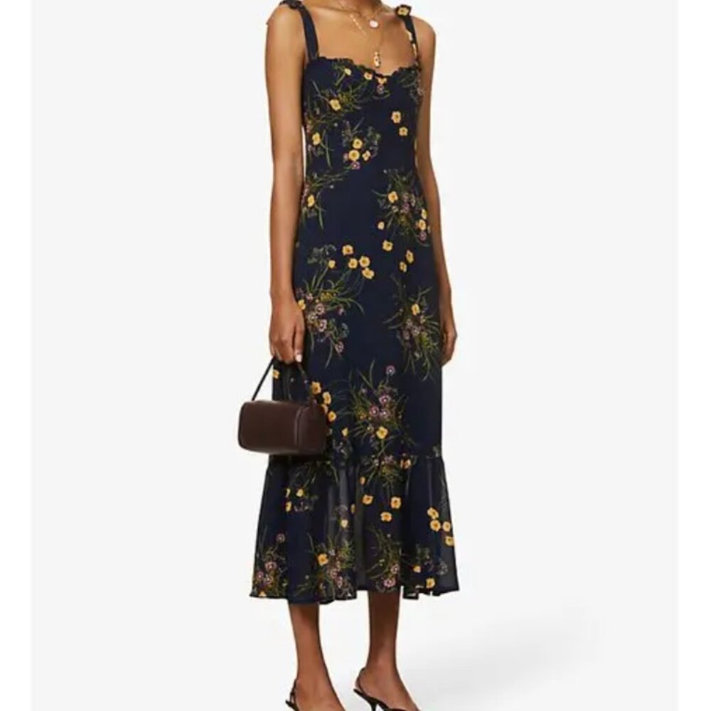 Reformation Nikita Floral-Print Crepe Midi Dress, Size 8